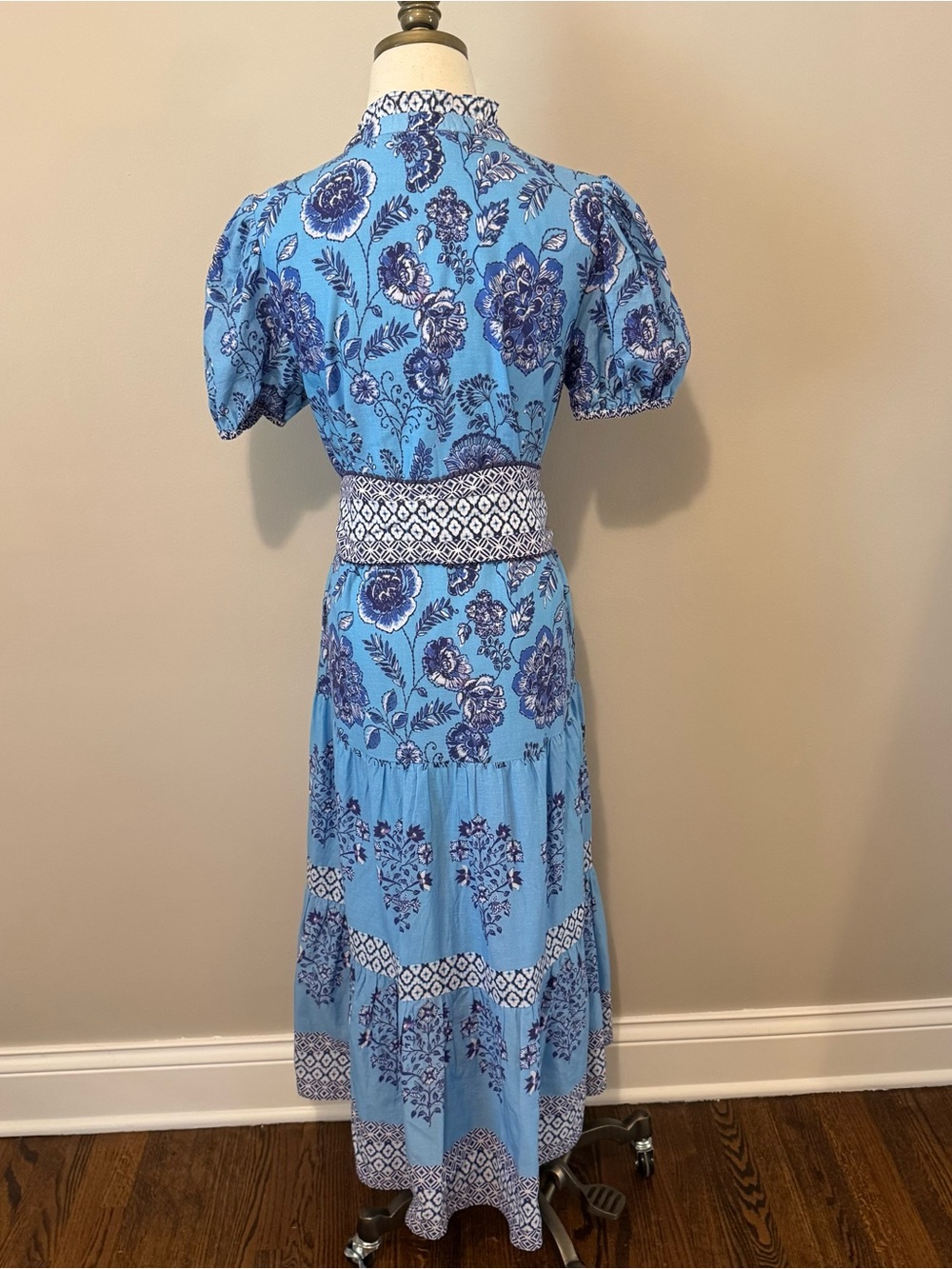 CELINA MOON Blue Floral Maxi Dress with Patterned Sash - Picture 8 of 15